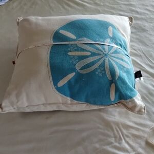 Turquoise Blue Sand Dollar On  Cream Backgound Pillow 17 X17